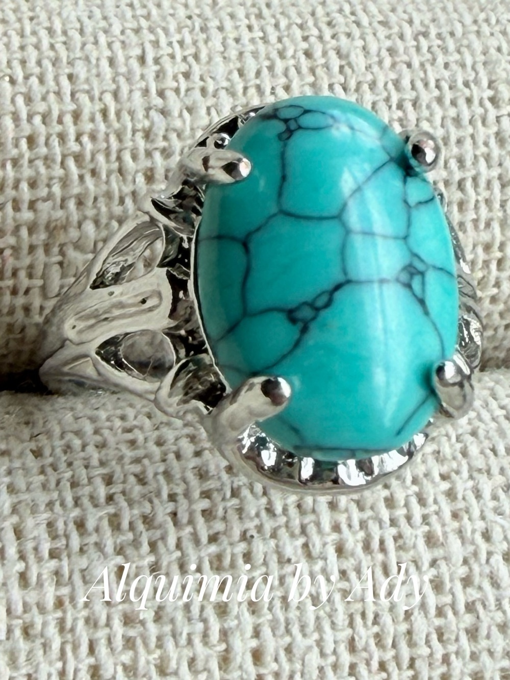 Silver Ring with Bright Turquoise Oval Stone